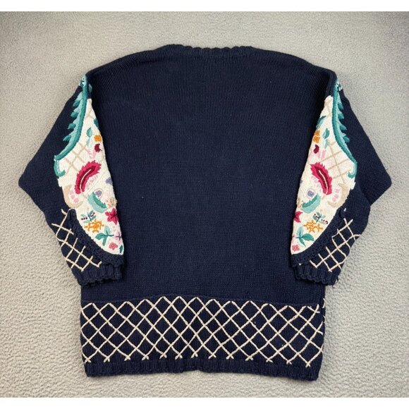 Vintage 90's Hand Knitted Cardigan Sweater Women's 1X Plus Heavy Cottage Core - Picture 2 of 7